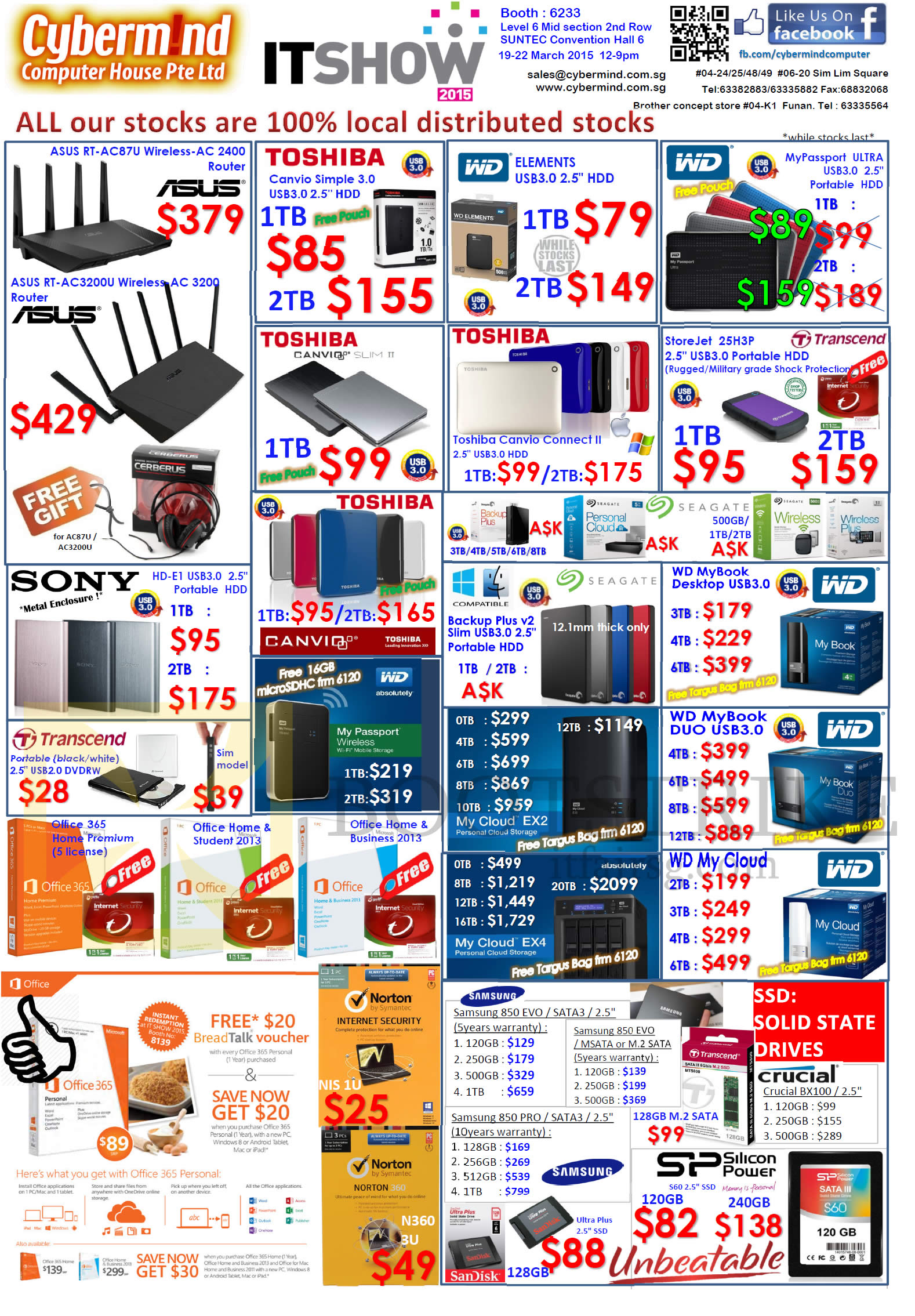 IT SHOW 2015 price list image brochure of Cybermind Routers, Hard Disk Drives, Microsoft Office, Norton Internet Security, SSD, Toshiba Transcend Sony WD Western Digital Canvio, 850 Pro Evo, Crucial
