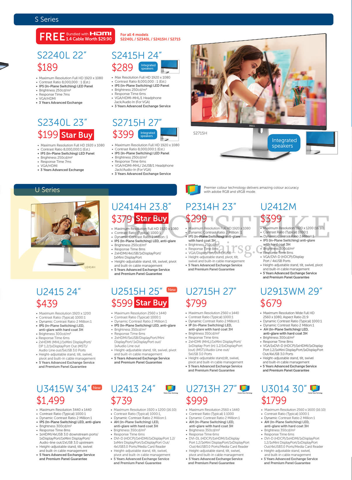 IT SHOW 2015 price list image brochure of Dell Monitors S2240L, S2340L, S2415H, S2715H, U2414H, P2314H, U2412M, U2415, U2515H, U2715H, U2913WM, U3415W, U2413, U2713, U3014