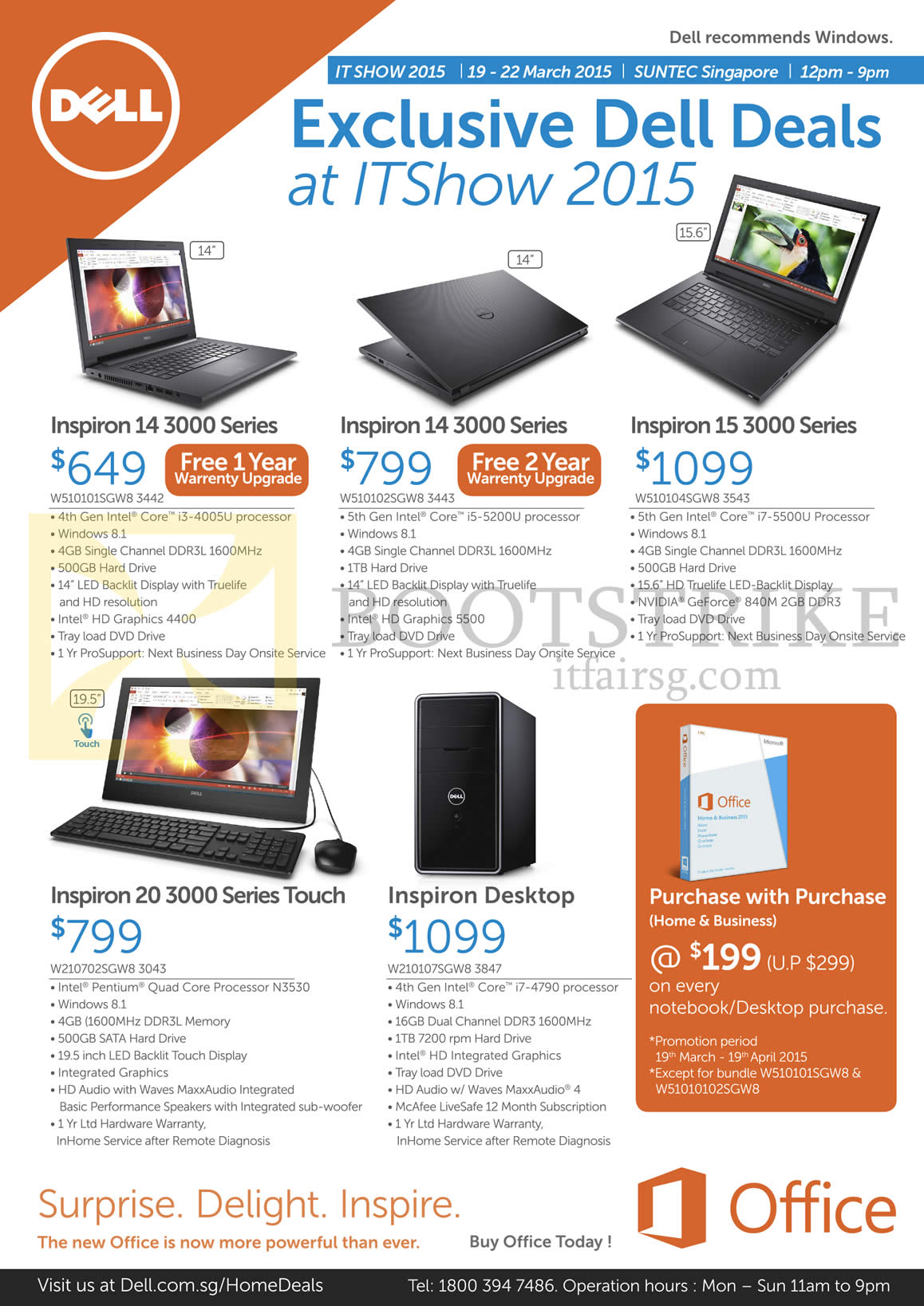 IT SHOW 2015 price list image brochure of Dell Notebooks, Desktop PC, Inspiron 14, 15, 20 3000 Series