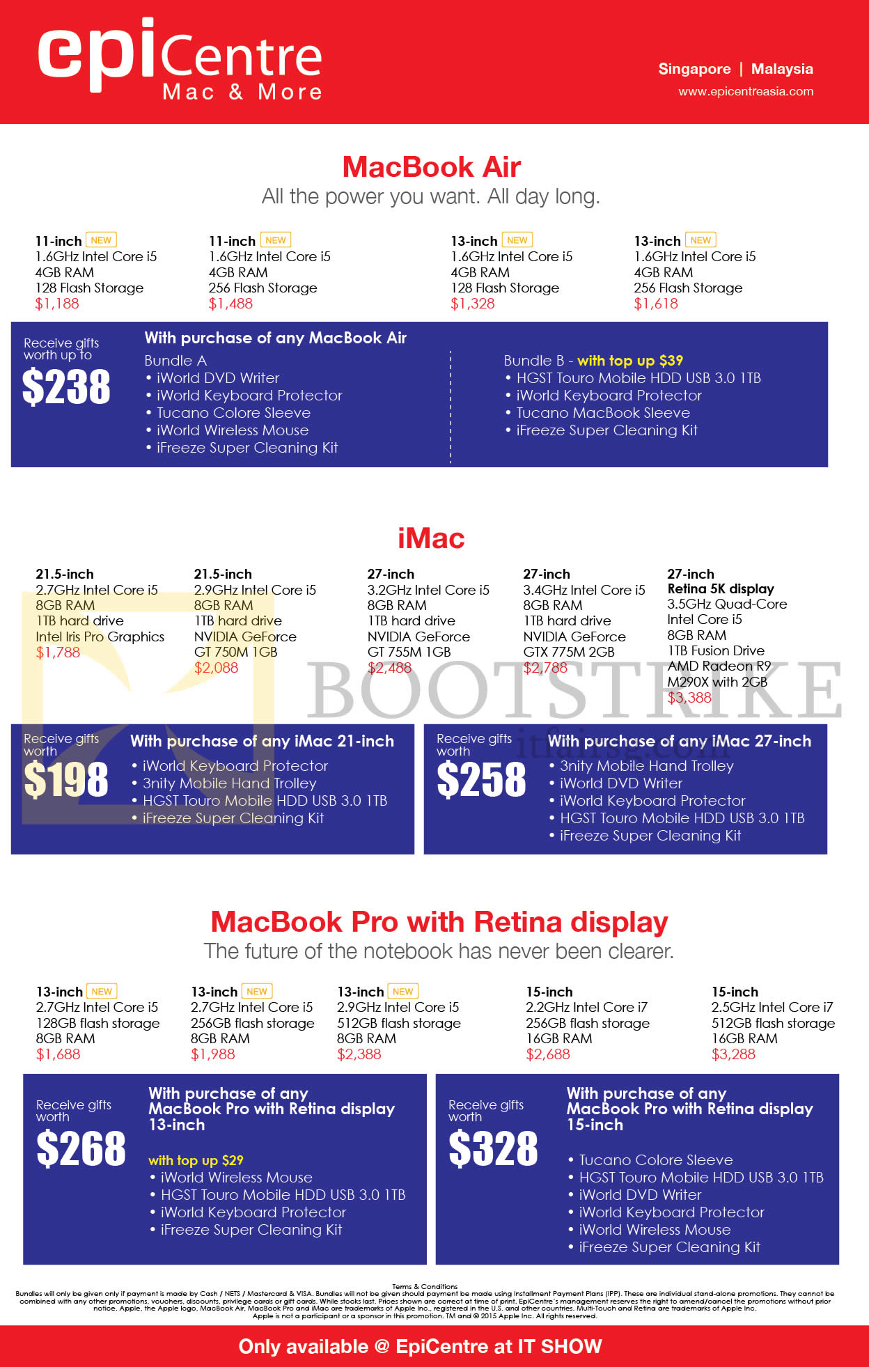 IT SHOW 2015 price list image brochure of EpiCentre Apple Notebooks Macbook Air, IMac Desktop PC, MacBook Pro With Retina Display