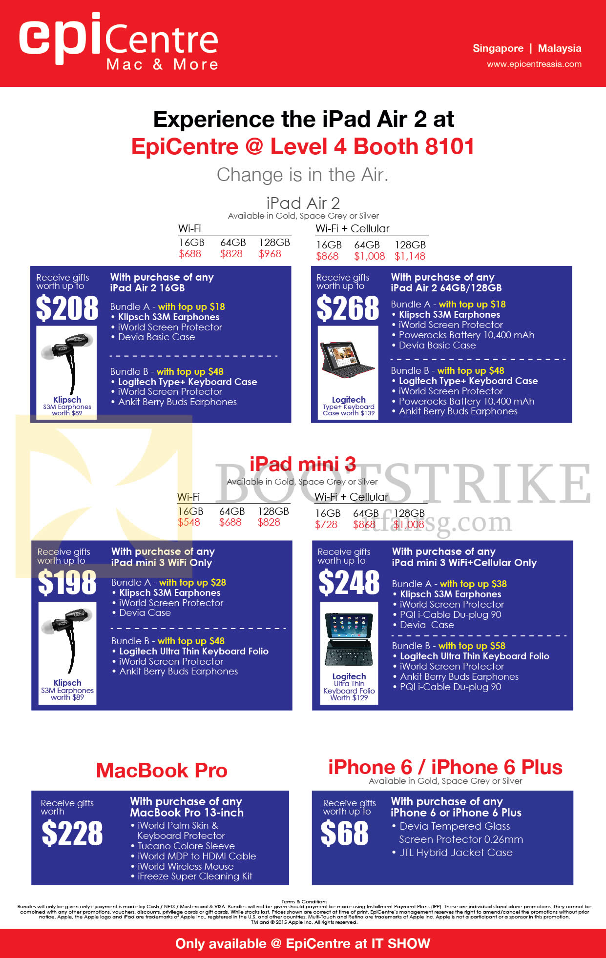 IT SHOW 2015 price list image brochure of EpiCentre Tablets Apple IPad Air 2, IPad Mini 3, MacBook Pro, IPhone 6, IPhone 6 Plus