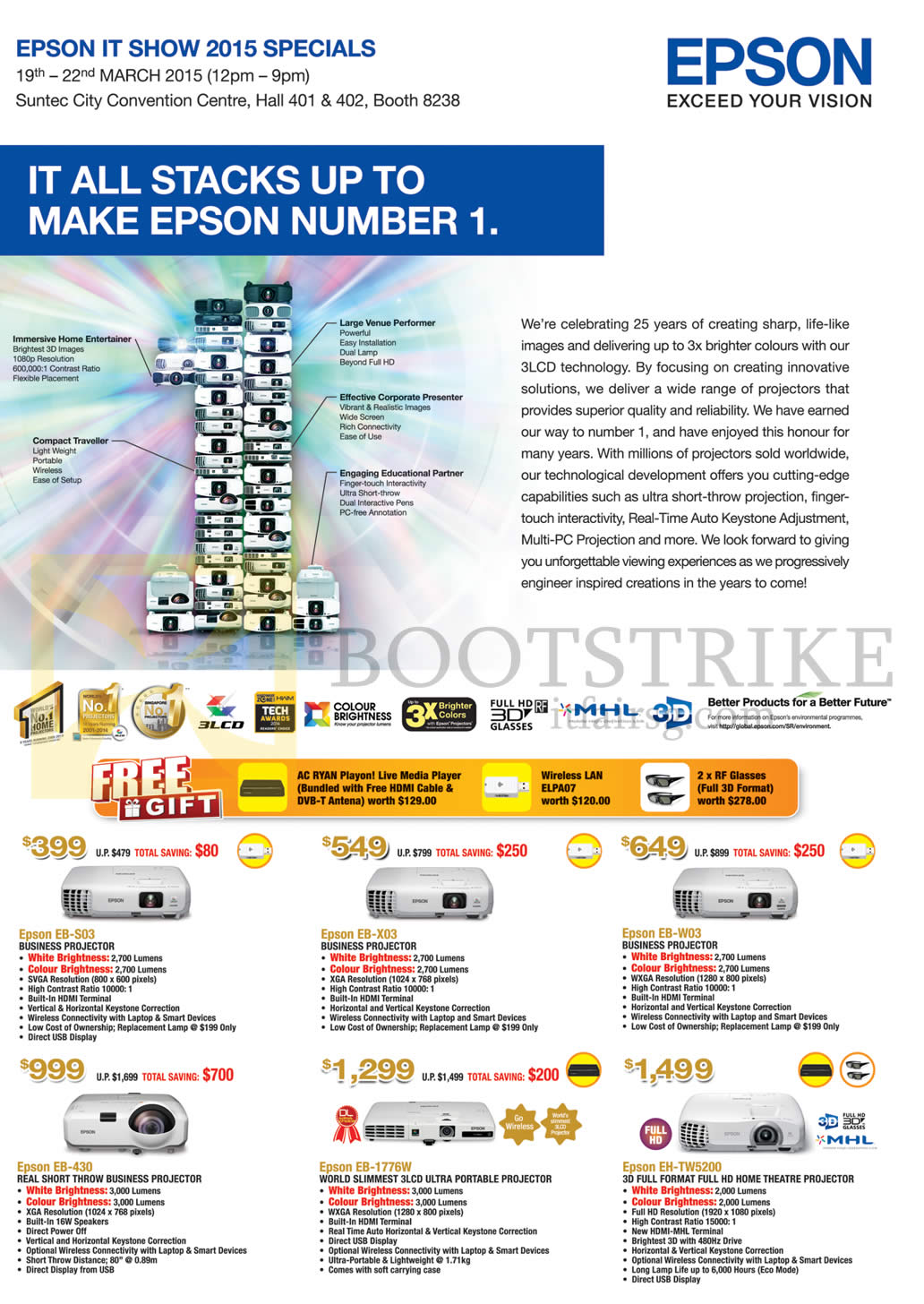 IT SHOW 2015 price list image brochure of Epson Projectors EB-S03, EB-X03, EB-W03, EB-430, EB-1776W, EH-TW5200