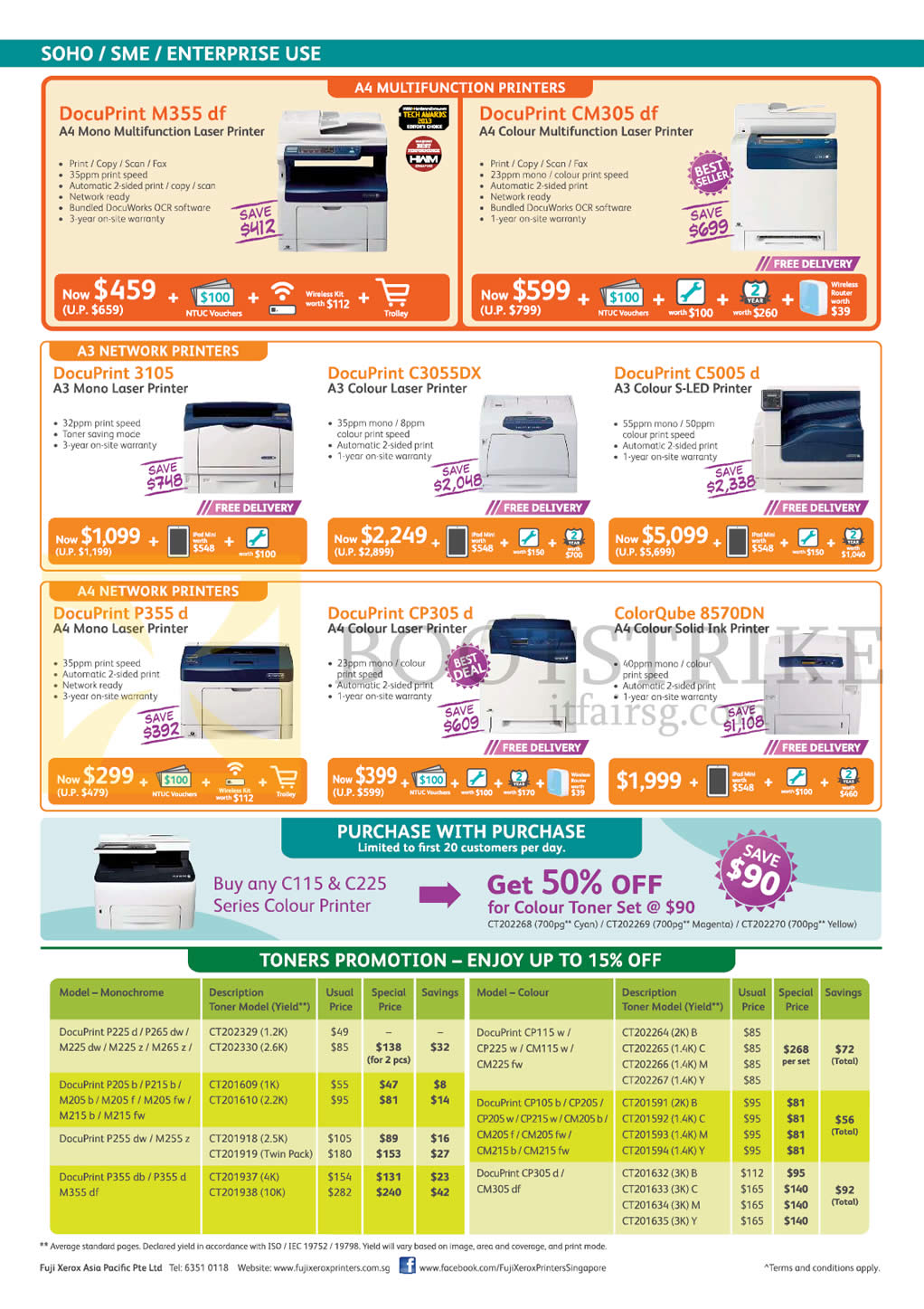 IT SHOW 2015 price list image brochure of Fuji Xerox Printers Laser, Toners, DocuPrint M355 Df, CM305df, 3105, C3055DX, C5005d, P355d, CP305d, 8570DN