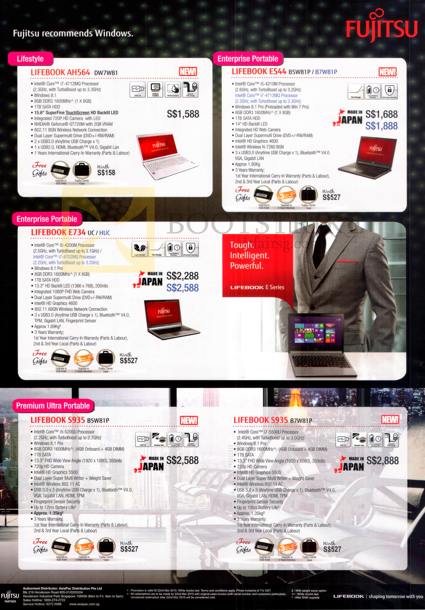 IT SHOW 2015 price list image brochure of Fujitsu Notebooks Lifebook AH564 DW7W81, W544 B5W81P, B7W81P, E734UC, HUC, S935 B5W81P, B7W81P