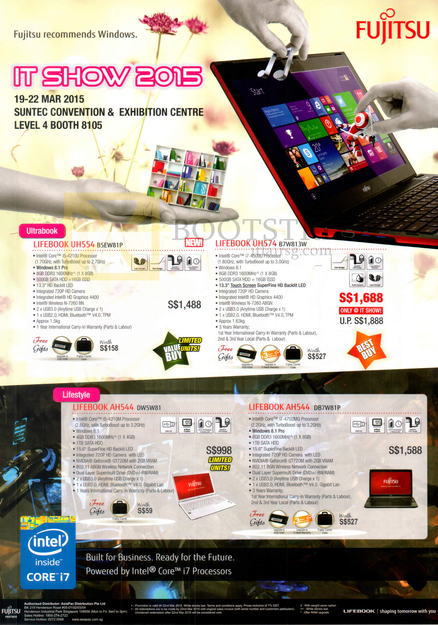 IT SHOW 2015 price list image brochure of Fujitsu Notebooks Lifebook UH554 B5EW81P, 574 B7W813W, AH544 DW5W81, DB7W81P
