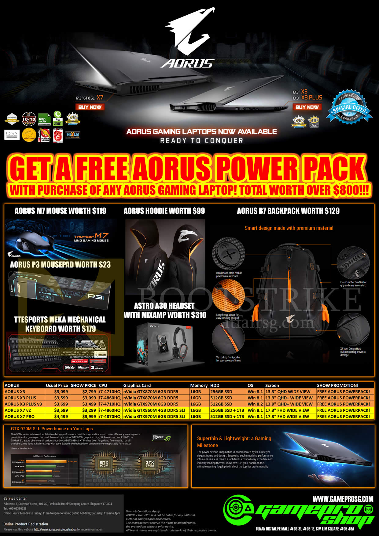 IT SHOW 2015 price list image brochure of GamePro Aorus Gaming Notebooks X3, X3 Plus, X3 Plus V3, X7 V2, X7 Pro
