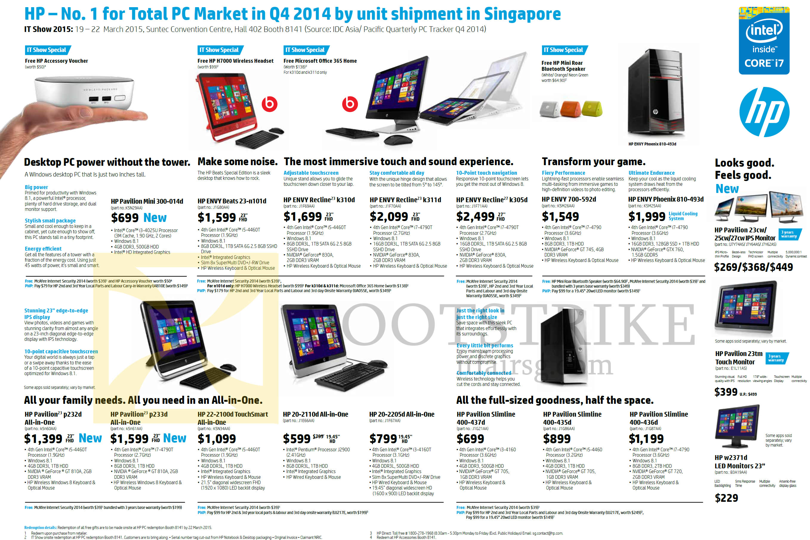 IT SHOW 2015 price list image brochure of HP AIO Desktop PCs Pavilion Mini Envy Recline Phoenix TouchSmart Slimline, 23-n101d, K310d, K311d, K305d, 700-592d, 810-493d, 23tm, W2371d, 400-436d 435, 437d