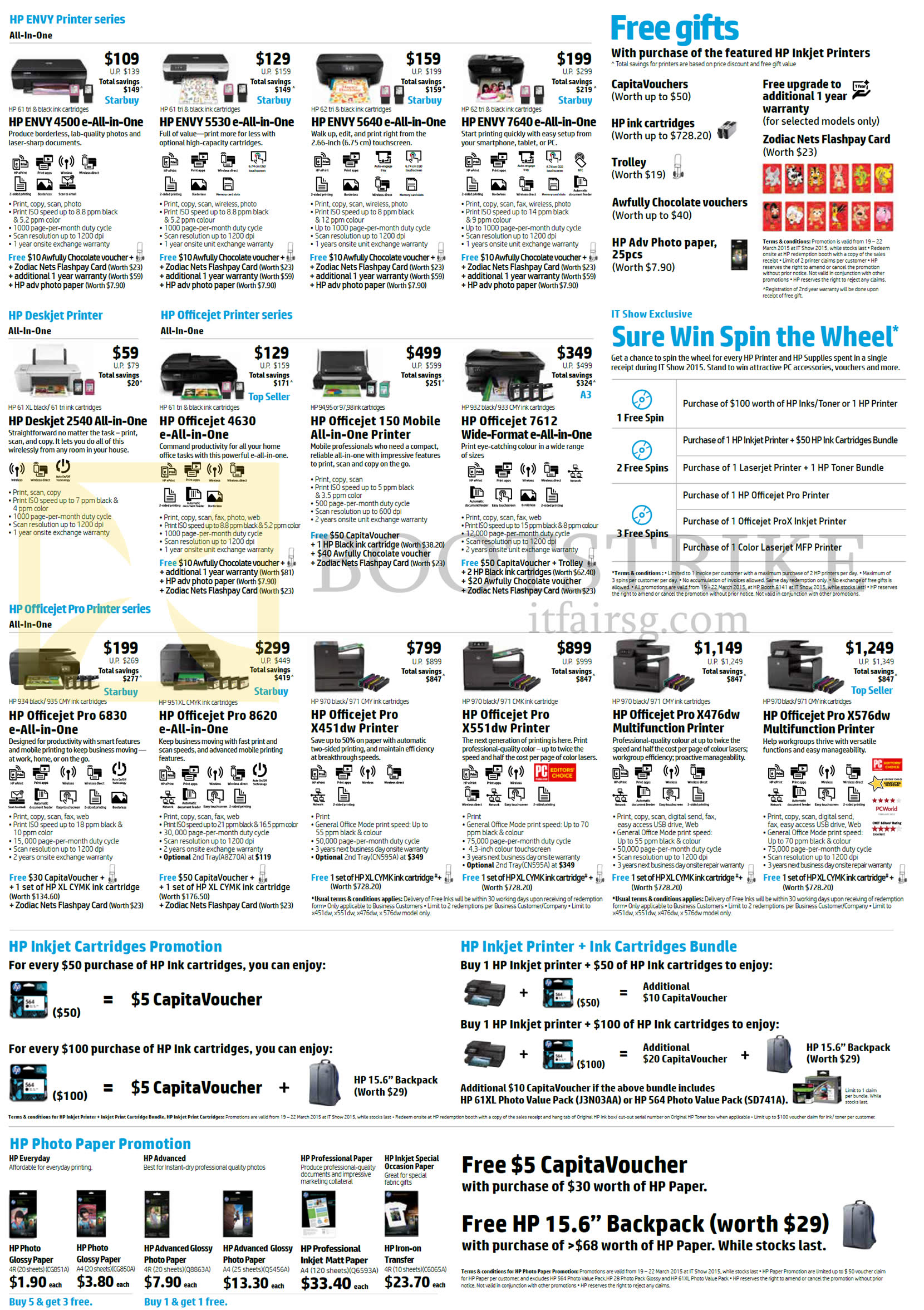 IT SHOW 2015 price list image brochure of HP Printers Inkjet Envy 4500, 5530, 5640, 7640, Deskjet 2540, Officejet 4630, 150, 7612, 6830, 8620, X451dw, X551dw, X476dw, X576dw