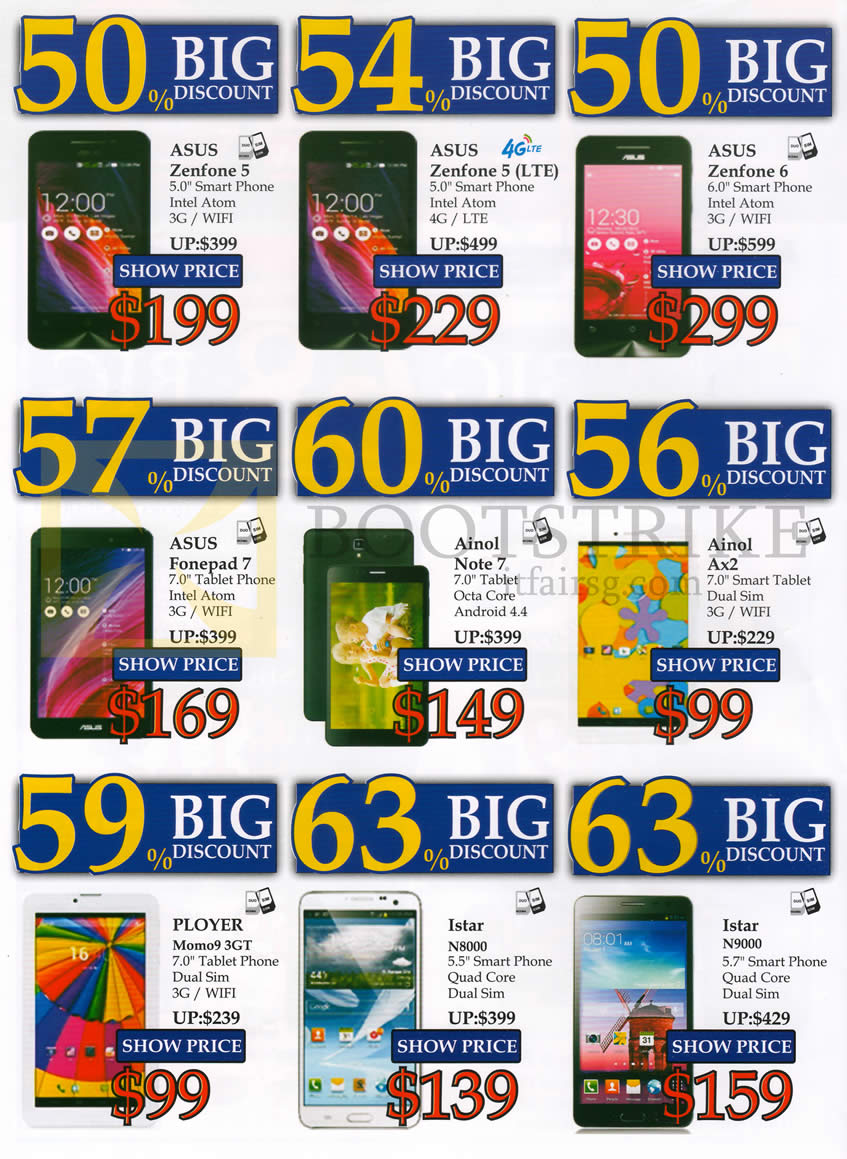 IT SHOW 2015 price list image brochure of J2 Trading Mobile Phones Asus Zenfone 5, 6, Fonepad 7, Ainol Note 7, Ax2, Ployer Momo9 3GT, Istar N8000, N9000