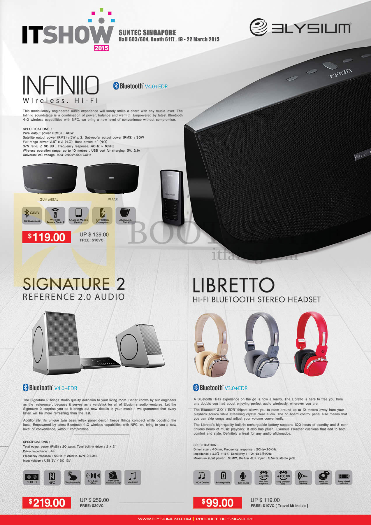 IT SHOW 2015 price list image brochure of Leapfrog Elysium Speakers, Headphones, Infiniio, Signature 2 Reference Audio, Libretto Headset