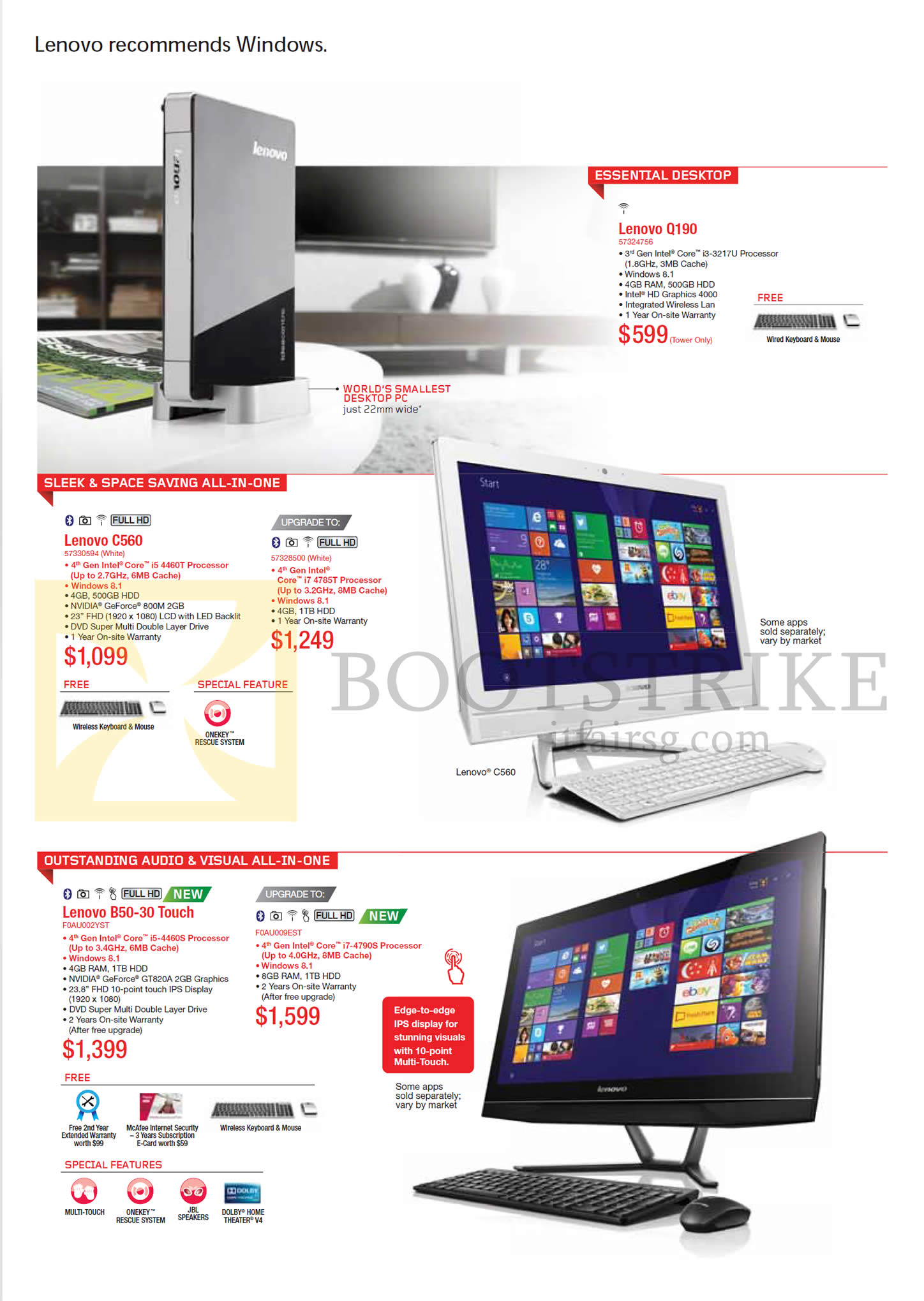 IT SHOW 2015 price list image brochure of Lenovo Desktop PC Q190, C560 AIO Desktop PC, B50-30 Touch