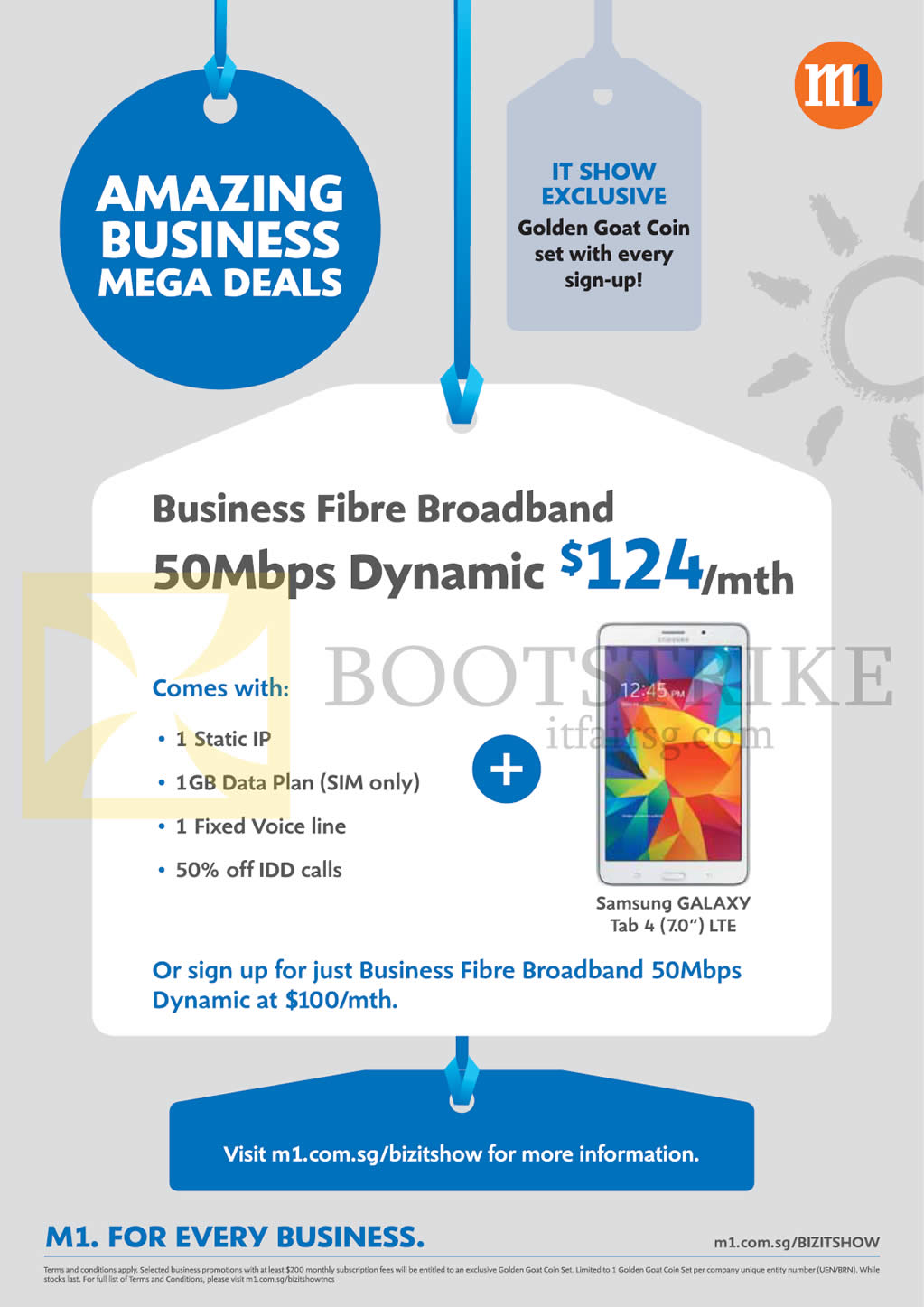 IT SHOW 2015 price list image brochure of M1 Business 124.00 50Mbps Business Fibre Broadband