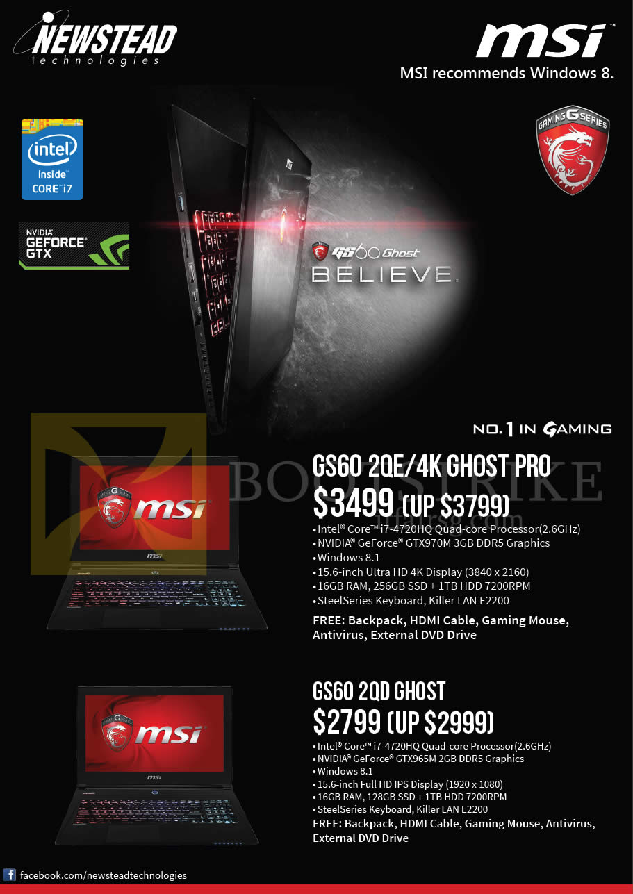 IT SHOW 2015 price list image brochure of MSI Newstead Notebooks GS60 2QE 4K Ghost Pro, GS60 2QD Ghost