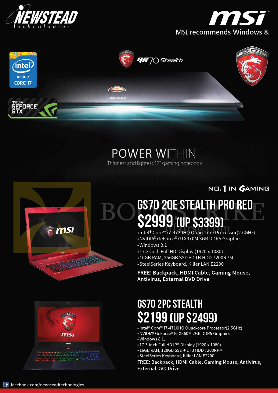 IT SHOW 2015 price list image brochure of MSI Newstead Notebooks GS70 2QE Stealth Pro Red, GS70 2PC Stealth