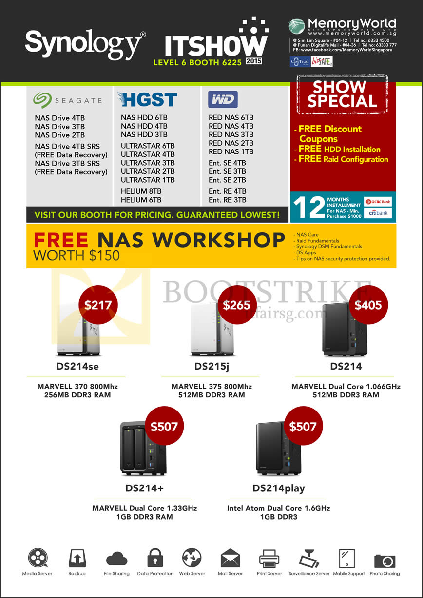 IT SHOW 2015 price list image brochure of Memory World NAS Synology DS214se, DS215j, DS214, DS214 Plus, DS214play