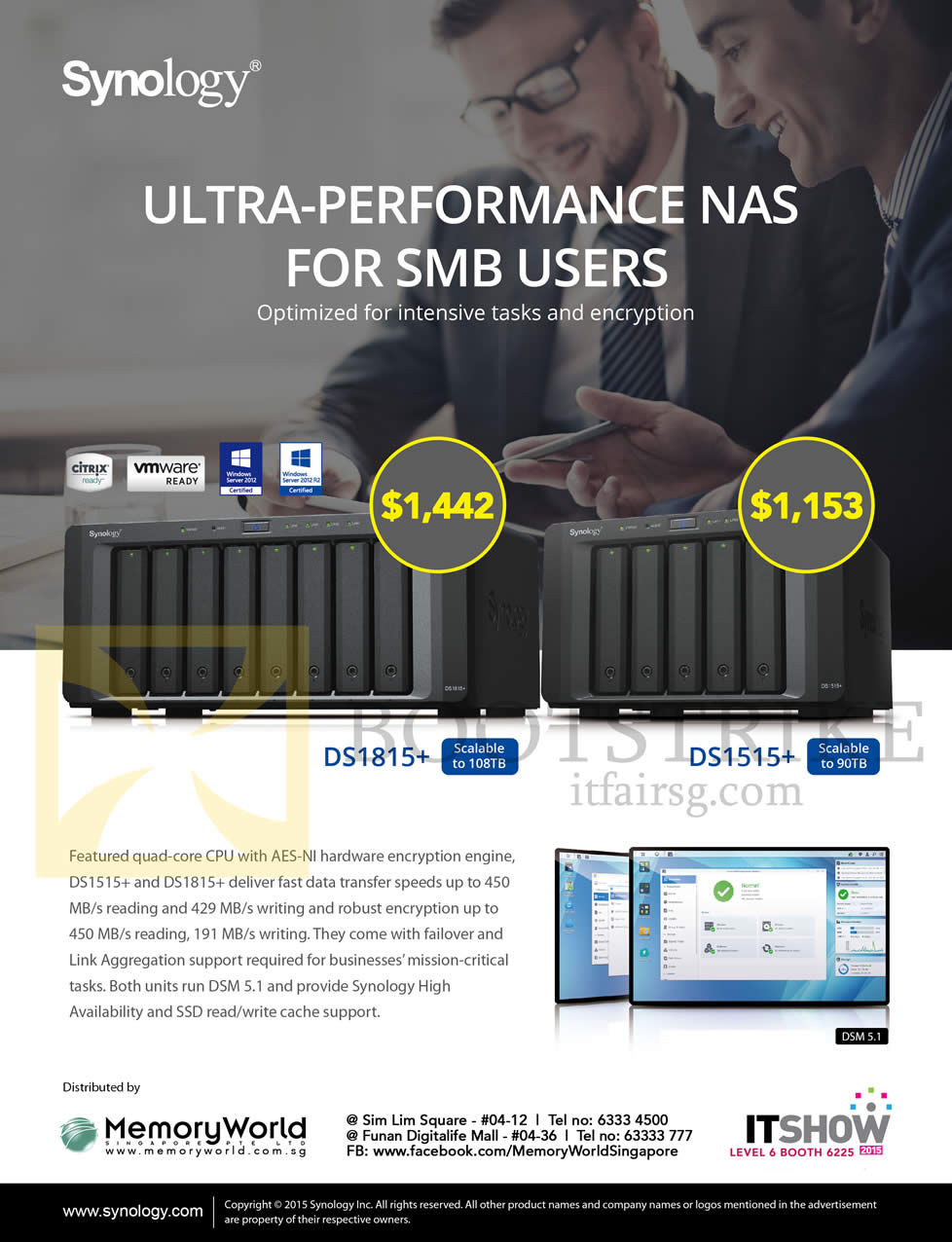 IT SHOW 2015 price list image brochure of Memory World Synology DiskStation NAS DS1815Plus, DS1515Plus