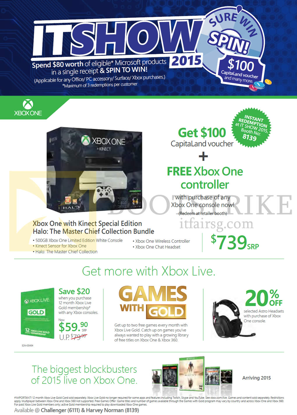 IT SHOW 2015 price list image brochure of Microsoft XBox One Kinect Console, Xbox Live Gold, Astro