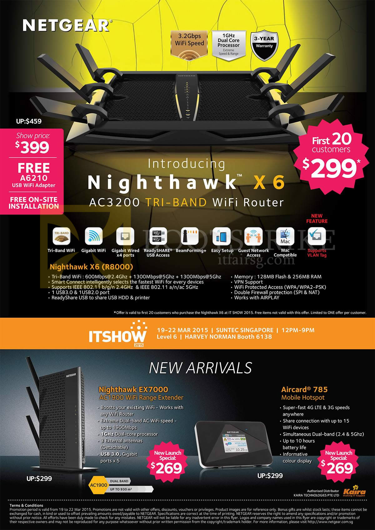 IT SHOW 2015 price list image brochure of Netgear Nighthawk X6 AC3200 Wireless Wifi Router, EX7000, Aircard 785
