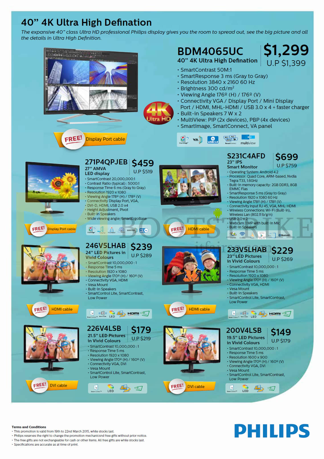 IT SHOW 2015 price list image brochure of Newstead Philips Monitors LED IPS BDM4065UC, 271P4QPJEB, S231C4AFD, 246V5LHAB, 233V5LHAB, 226V4LSB, 200V4LSB