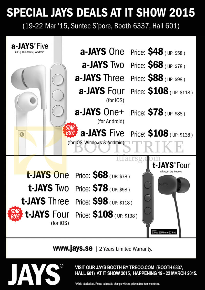 IT SHOW 2015 price list image brochure of Red Fusion Jays Earphones A-Jays One, Two, Three, Four, One Plus, Five, T-Jays