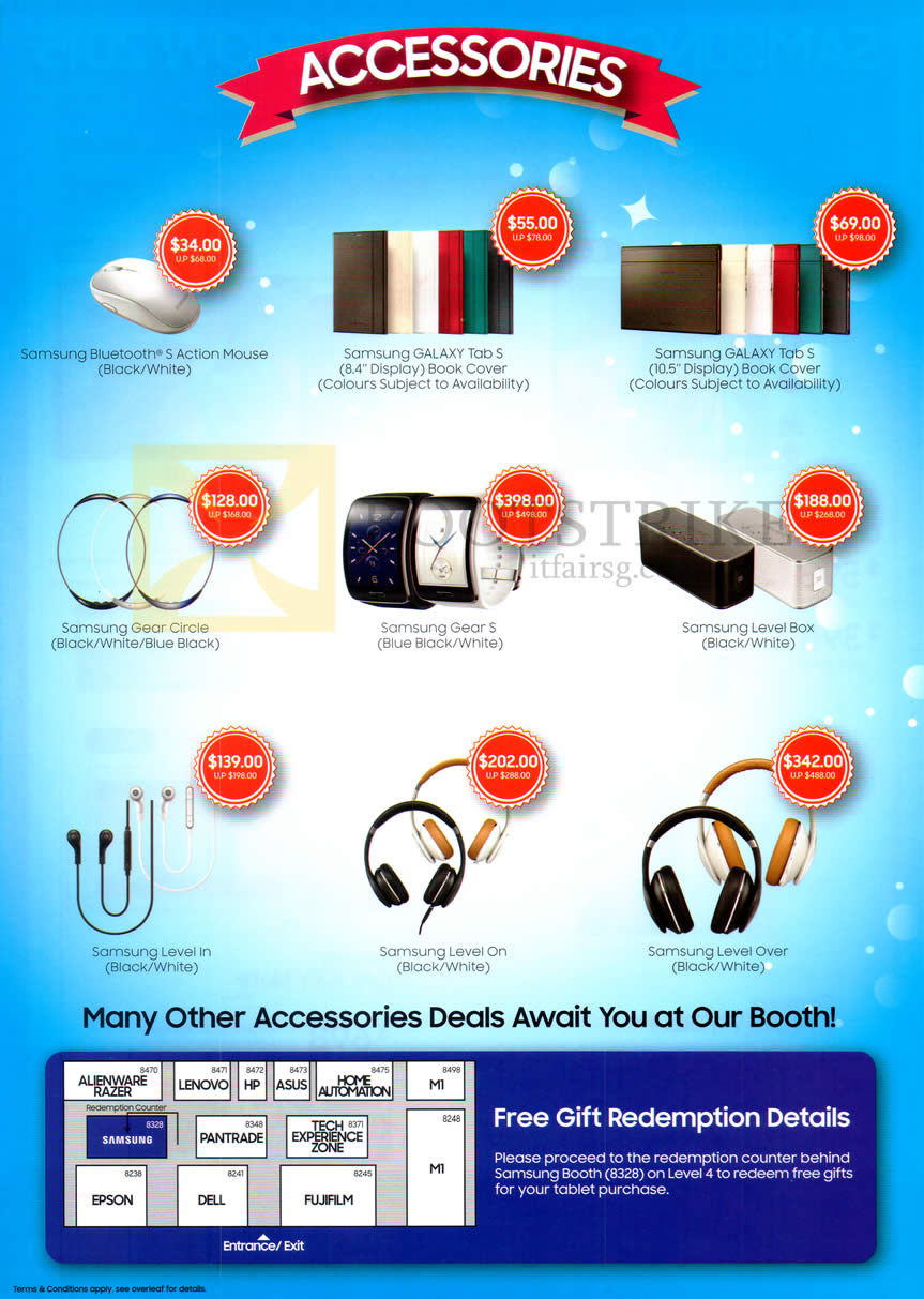 IT SHOW 2015 price list image brochure of Samsung Accessories Mouse, Cover Case, Gear Circle, S, Level Box, Earphones, Headphones