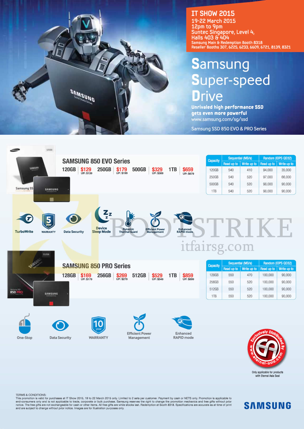 IT SHOW 2015 price list image brochure of Samsung SSD 850 Evo Series, 850 Pro Series