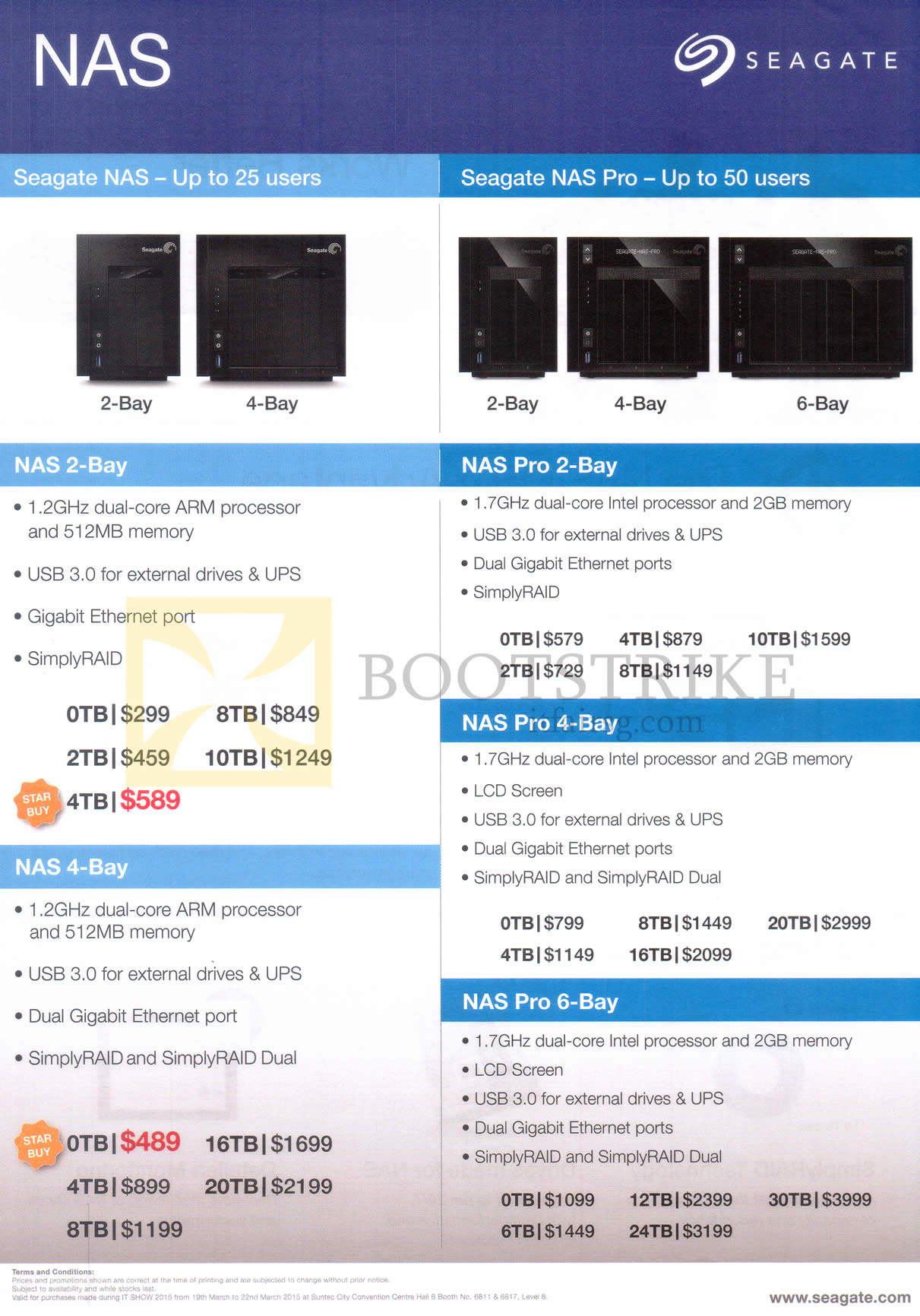 IT SHOW 2015 price list image brochure of Seagate NAS, Pro, 2 Bay, 4 Bay, 6 Bay 2TB 4TB 8TB 10TB 16TB 20TB 30TB