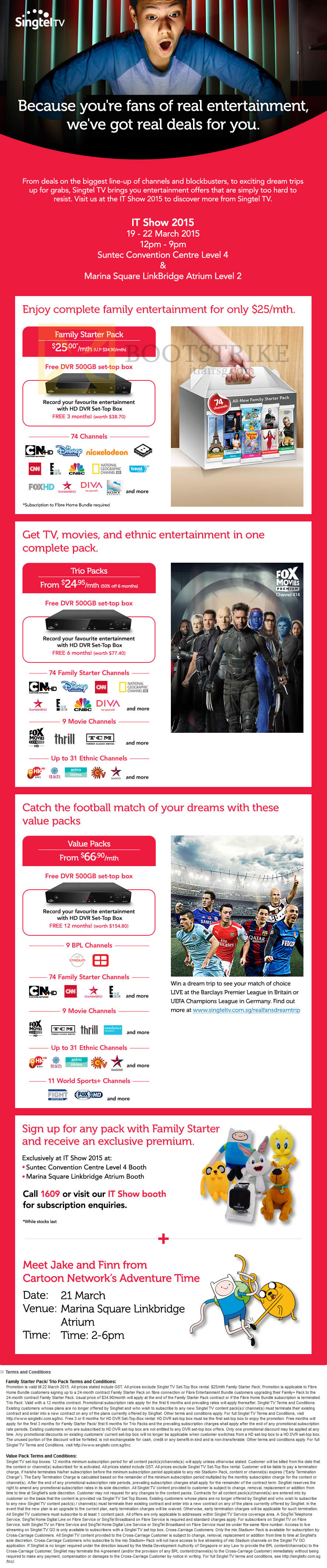 IT SHOW 2015 price list image brochure of Singtel TV Mio Family Starter Pack, Trio Packs, Value Packs