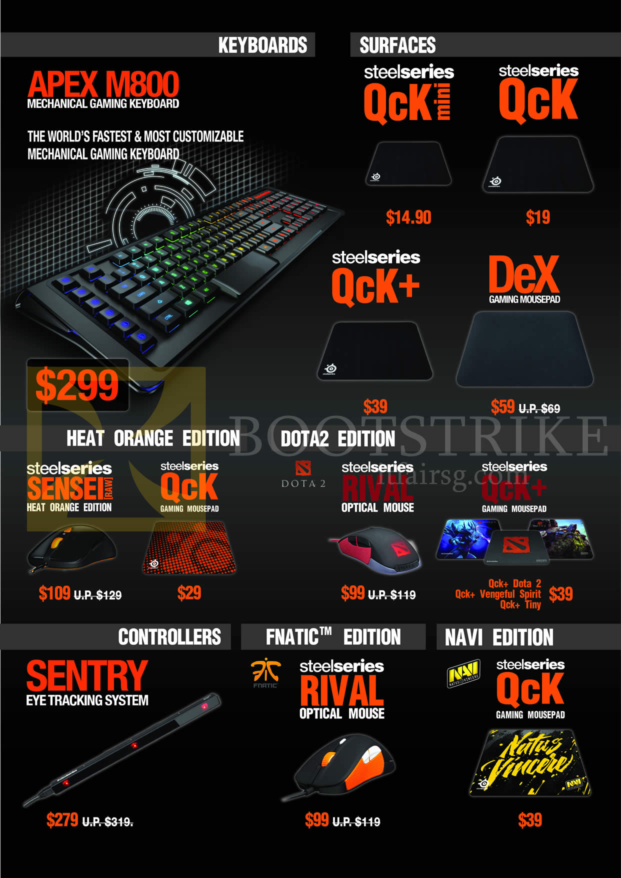 IT SHOW 2015 price list image brochure of Steelseries Keyboard, Controller, Mouse, Mousepad, Apex M800, QCK Mini, Plus, Dex, Sensei Raw, Rival, Sentry