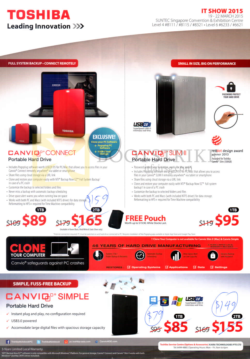IT SHOW 2015 price list image brochure of Toshiba External Storage Drives Canvio Connect, Slim II, Simple, 1TB