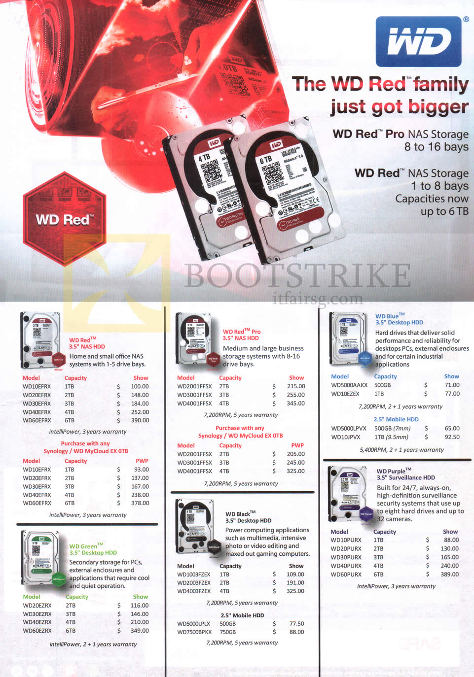 IT SHOW 2015 price list image brochure of Western Digital NAS, Hard Disk Drives, WD Red, Red Pro, Blue, Green, Black, Purple