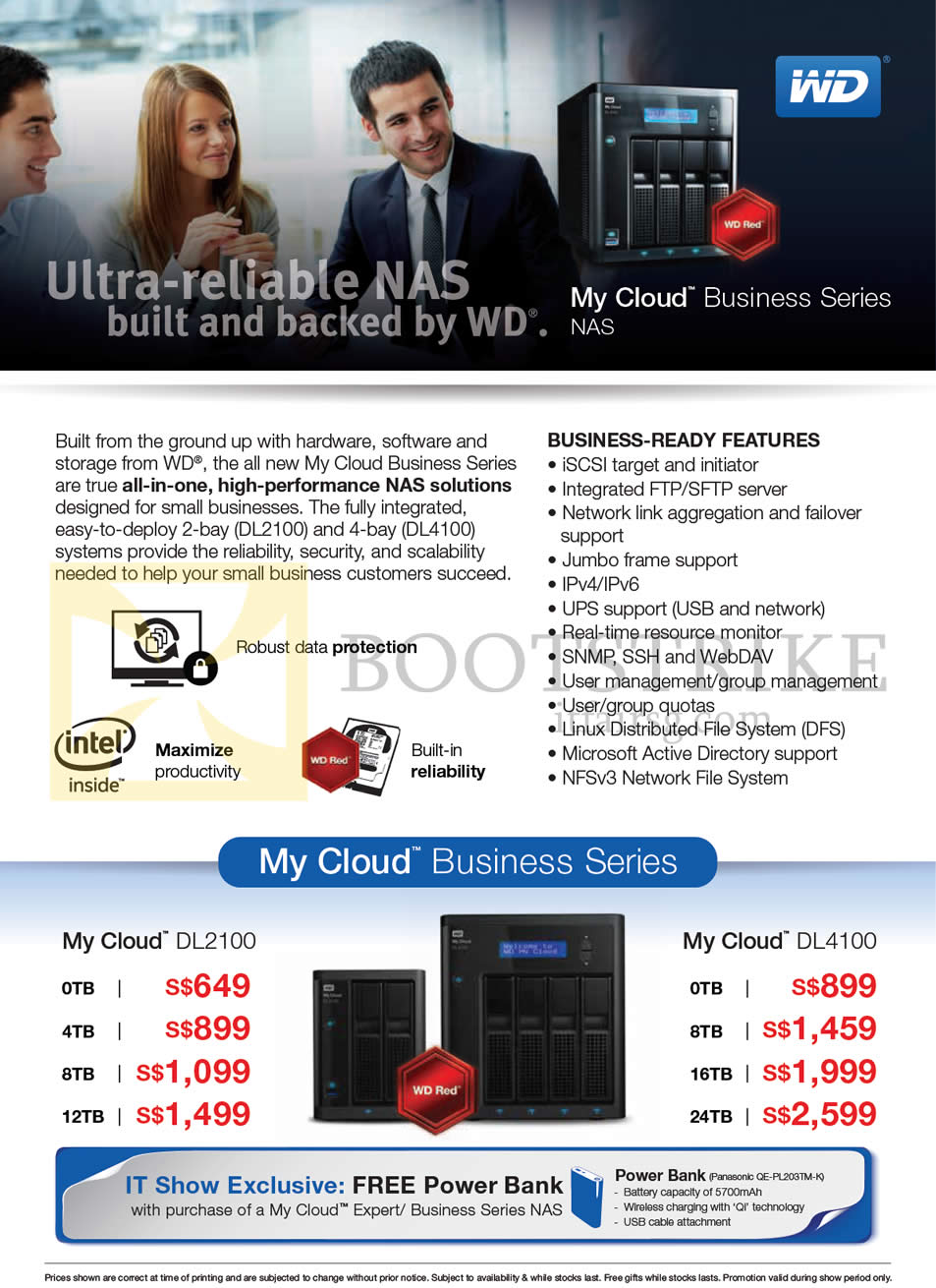 IT SHOW 2015 price list image brochure of Western Digital Storage My Cloud Business Series NAS, DL2100, 4TB, 8TB, 12TB, DL4100, 8TB, 16TB, 24TB, Free Power Bank