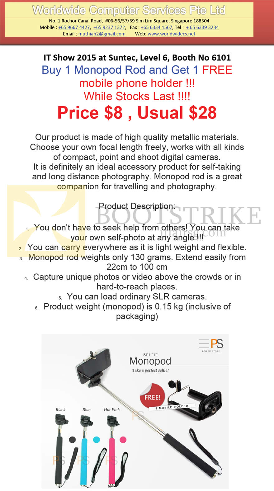 IT SHOW 2015 price list image brochure of Worldwide Computer Services Buy 1 Monopod Rod Get 1 Free