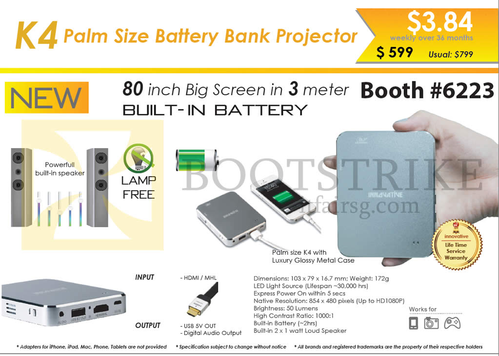 IT SHOW 2015 price list image brochure of X-Kimi Innovative K4 Battery Bank Projector