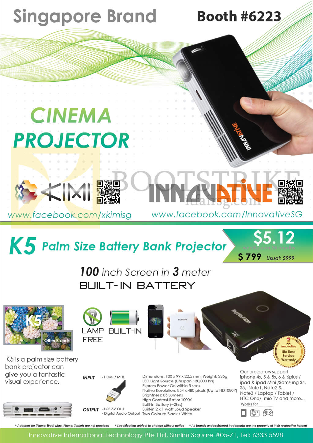 IT SHOW 2015 price list image brochure of X-Kimi Innovative K5 Battery Bank Projector