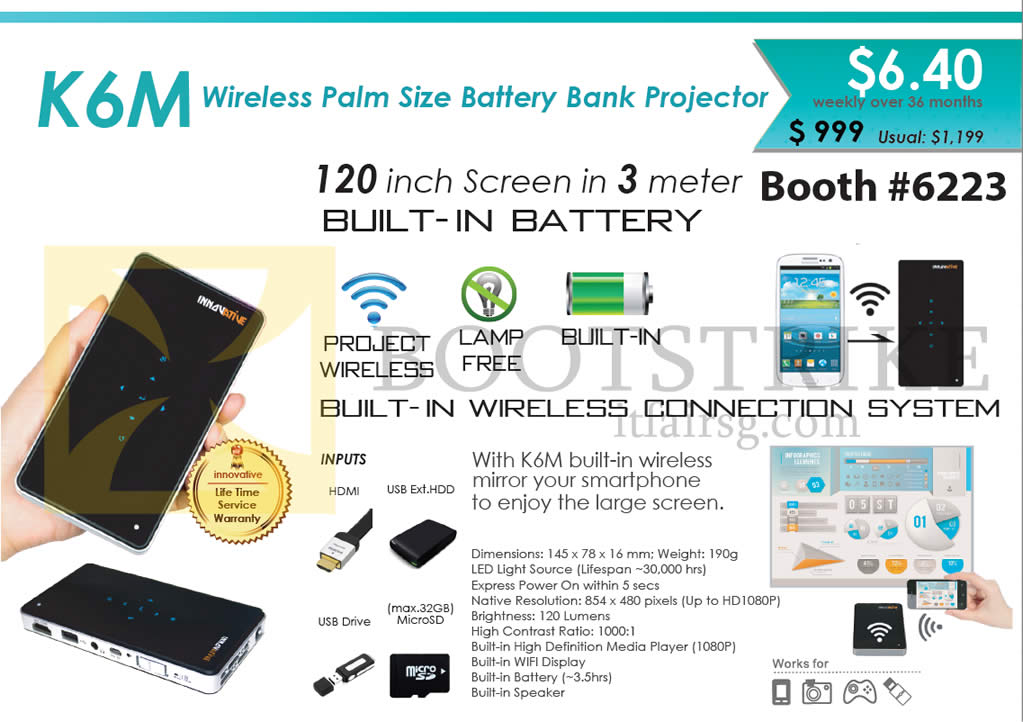 IT SHOW 2015 price list image brochure of X-Kimi Innovative K6M Battery Bank Projector