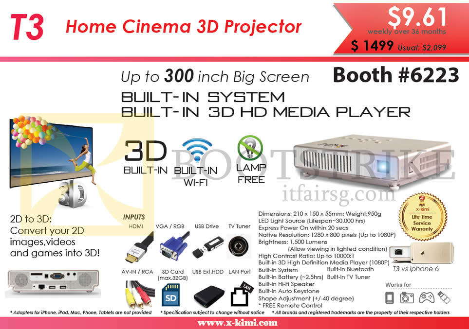 IT SHOW 2015 price list image brochure of X-Kimi Innovative T3 Projector