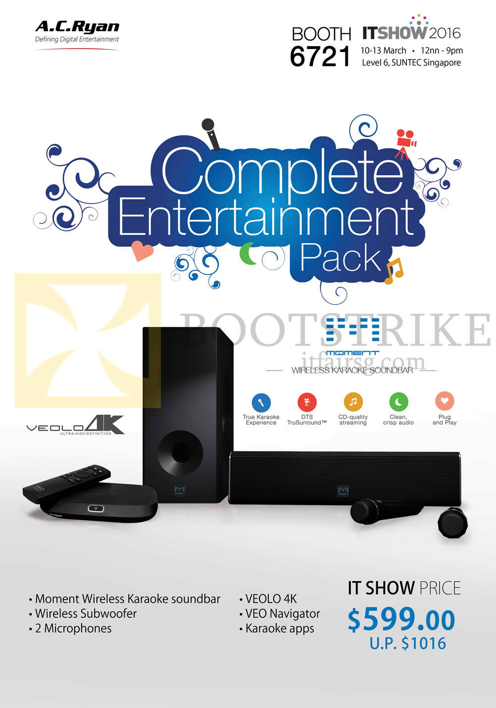 IT SHOW 2016 price list image brochure of AC Ryan Moment Wireless Karaoke Soundbar, Veolo 4K Complete Entertainment Pack