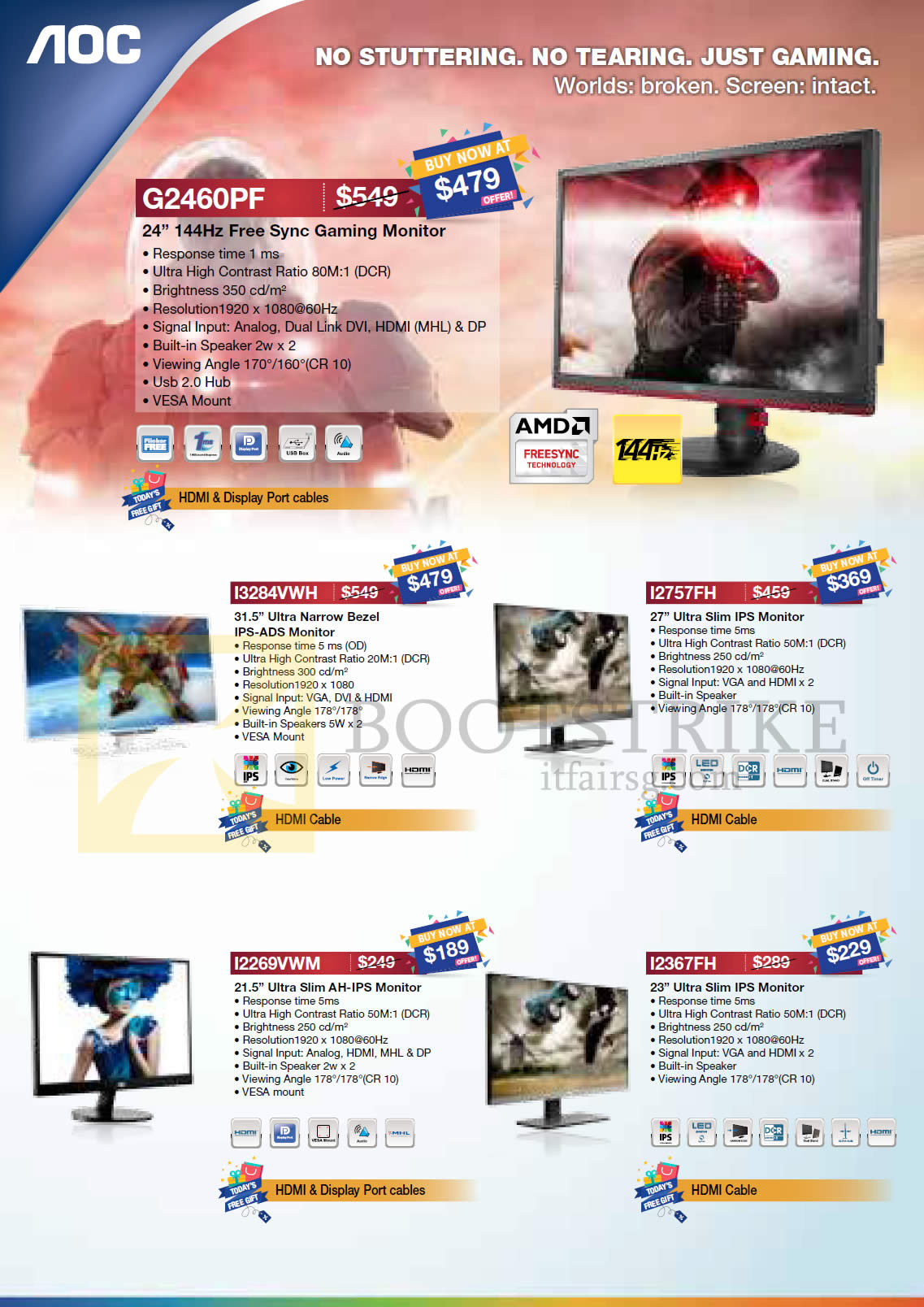 IT SHOW 2016 price list image brochure of AOC Monitors G2460PF, I3248VWH, I2757FH, I2269VWM, I2367FH