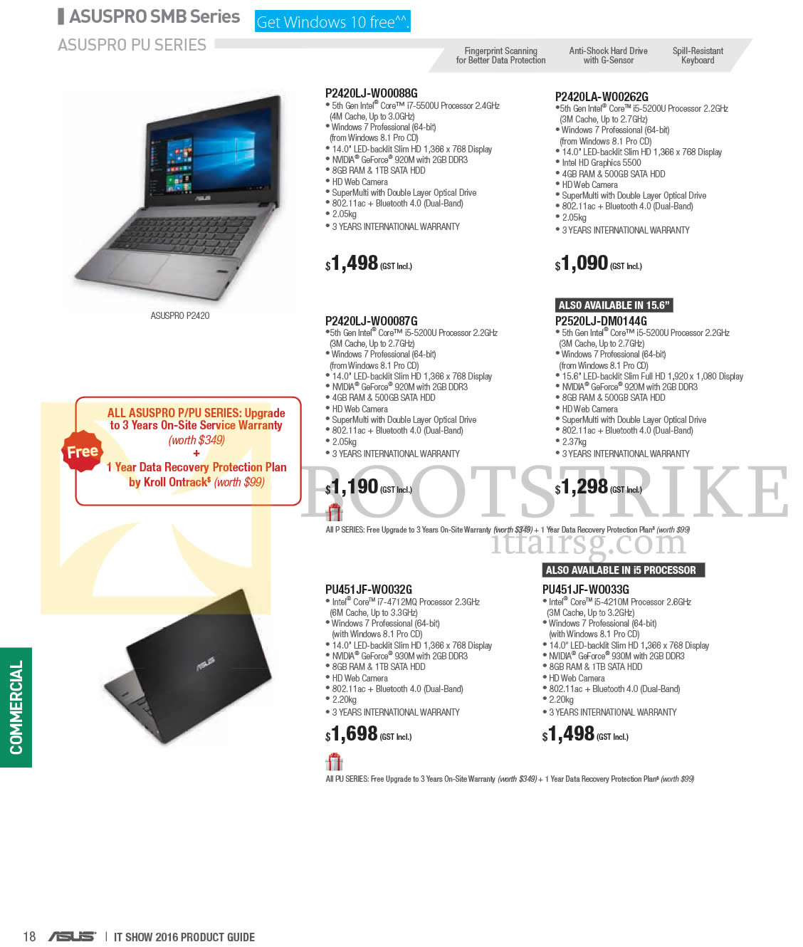 IT SHOW 2016 price list image brochure of ASUS ASUSPro Notebooks P2420LJ-WO0088G, WO0087G, P2420LA-WO0262G, P2520LJ-DM0144G, PW451JF-W0032G, W0033G