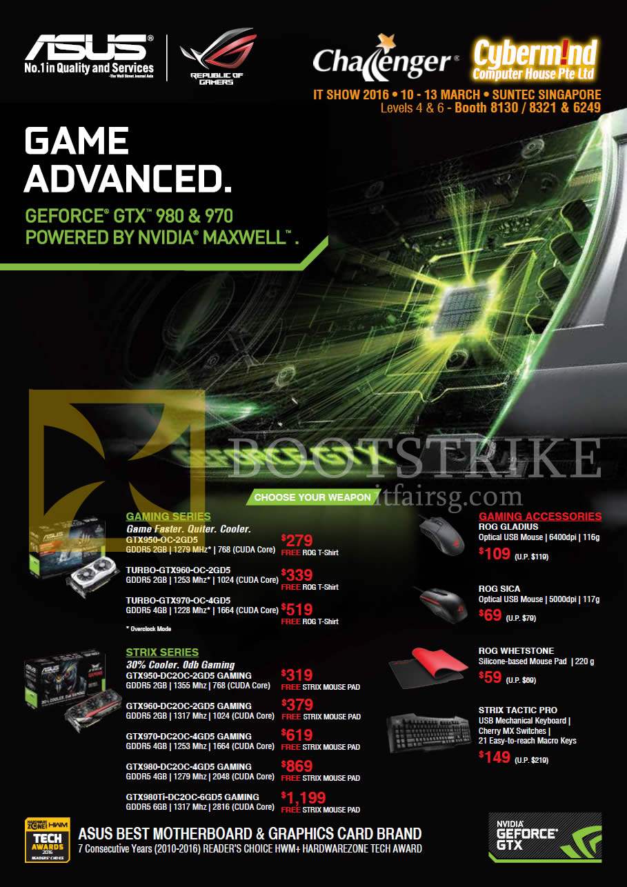 IT SHOW 2016 price list image brochure of ASUS Graphic Video Cards Nvidia Geforce Strix Maxwell, 980, 970, ROG Gladius, ROG Sica, ROG Whetstone, Strix Tactic Pro