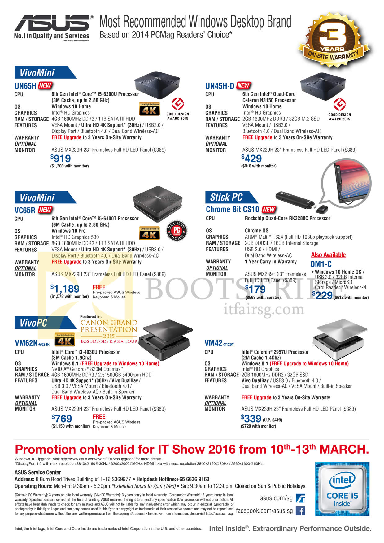 IT SHOW 2016 price list image brochure of ASUS Mini PCs VivoMini UN65H, VC65R, Chrome Bio CS10 Stick PC, VM62N, VM42