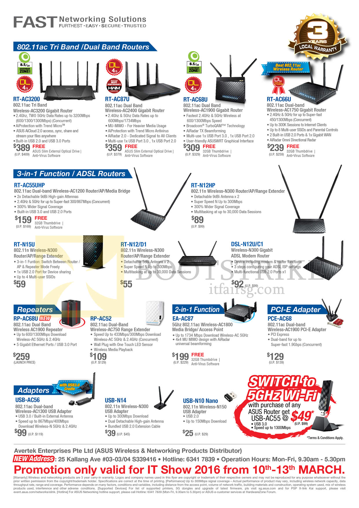 IT SHOW 2016 price list image brochure of ASUS Networking Wireless Routers, ADSL, Repeaters, PCI-E Adapter, USB