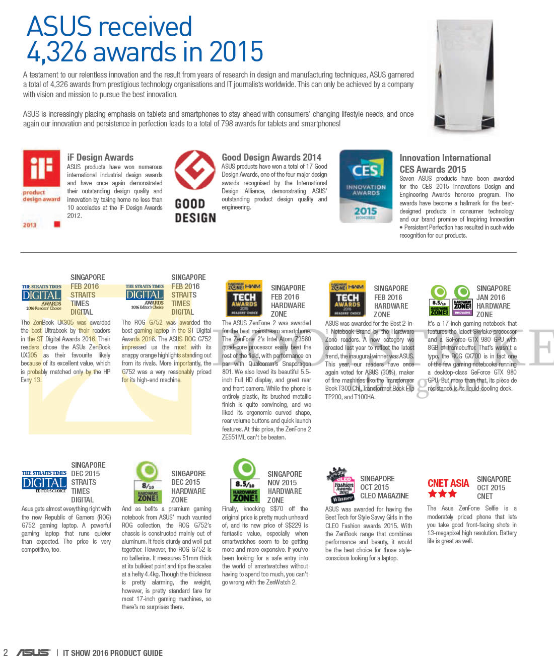 IT SHOW 2016 price list image brochure of ASUS Notebooks Awards Won