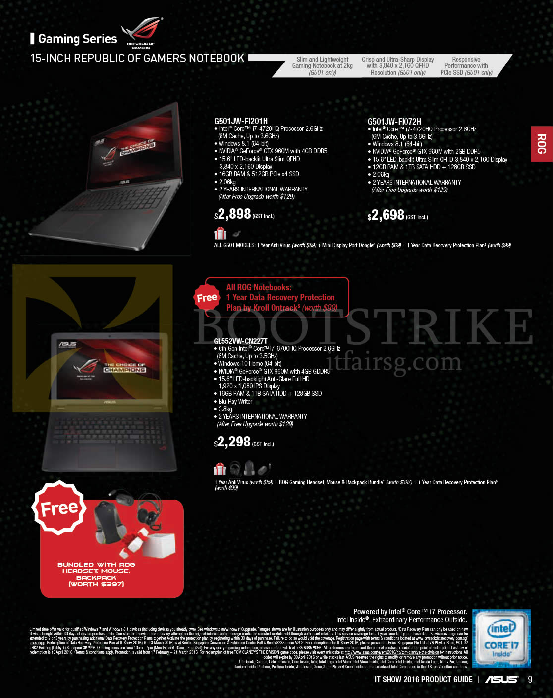 IT SHOW 2016 price list image brochure of ASUS Notebooks ROG G501JW-FI201H, G501JW-FI072H, GL552VW-CN227T