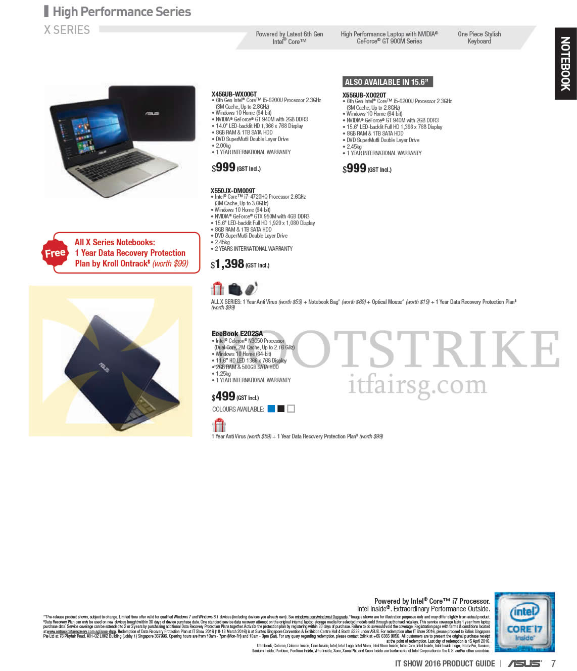 IT SHOW 2016 price list image brochure of ASUS Notebooks X Series X456UB-WX006T, X556UB-X0020T, X550JX-DM009T, EeeBook E202SA