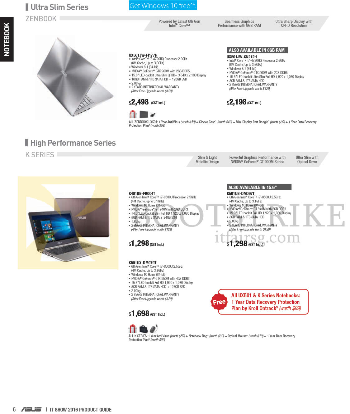 IT SHOW 2016 price list image brochure of ASUS Notebooks Zenbook, K Series UX501JW-FI177H, CN212H, K401UB-FR004T, K501UX-DM079T, K501UB-DM097T