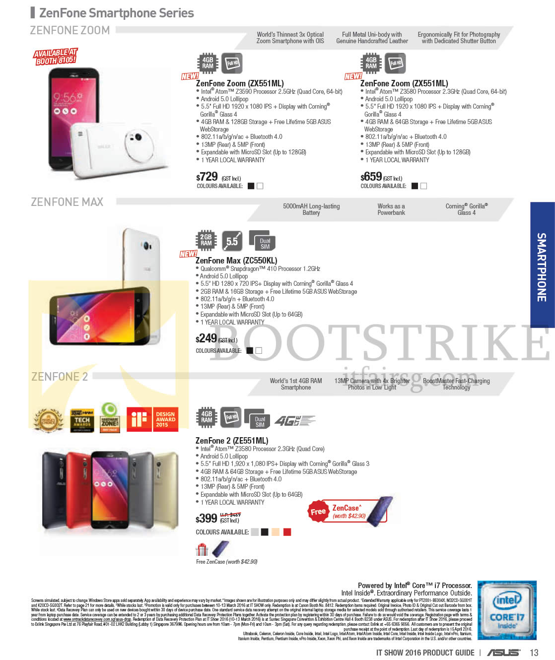IT SHOW 2016 price list image brochure of ASUS Smartphones Zenfone Zoom ZX551ML, Max ZC550KL, 2 ZE551ML