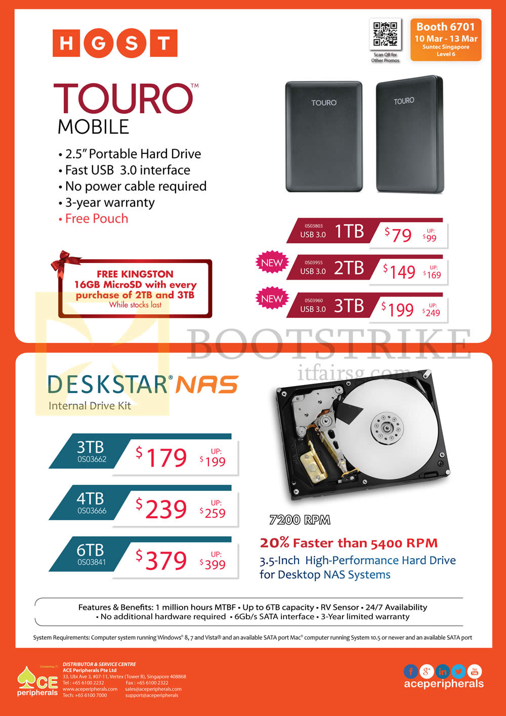 IT SHOW 2016 price list image brochure of Ace Peripherals HGST HDD, NAS, Touro Mobile External Storage, Deskstar NAS, 1TB, 2TB, 3TB, 4TB, 6TB