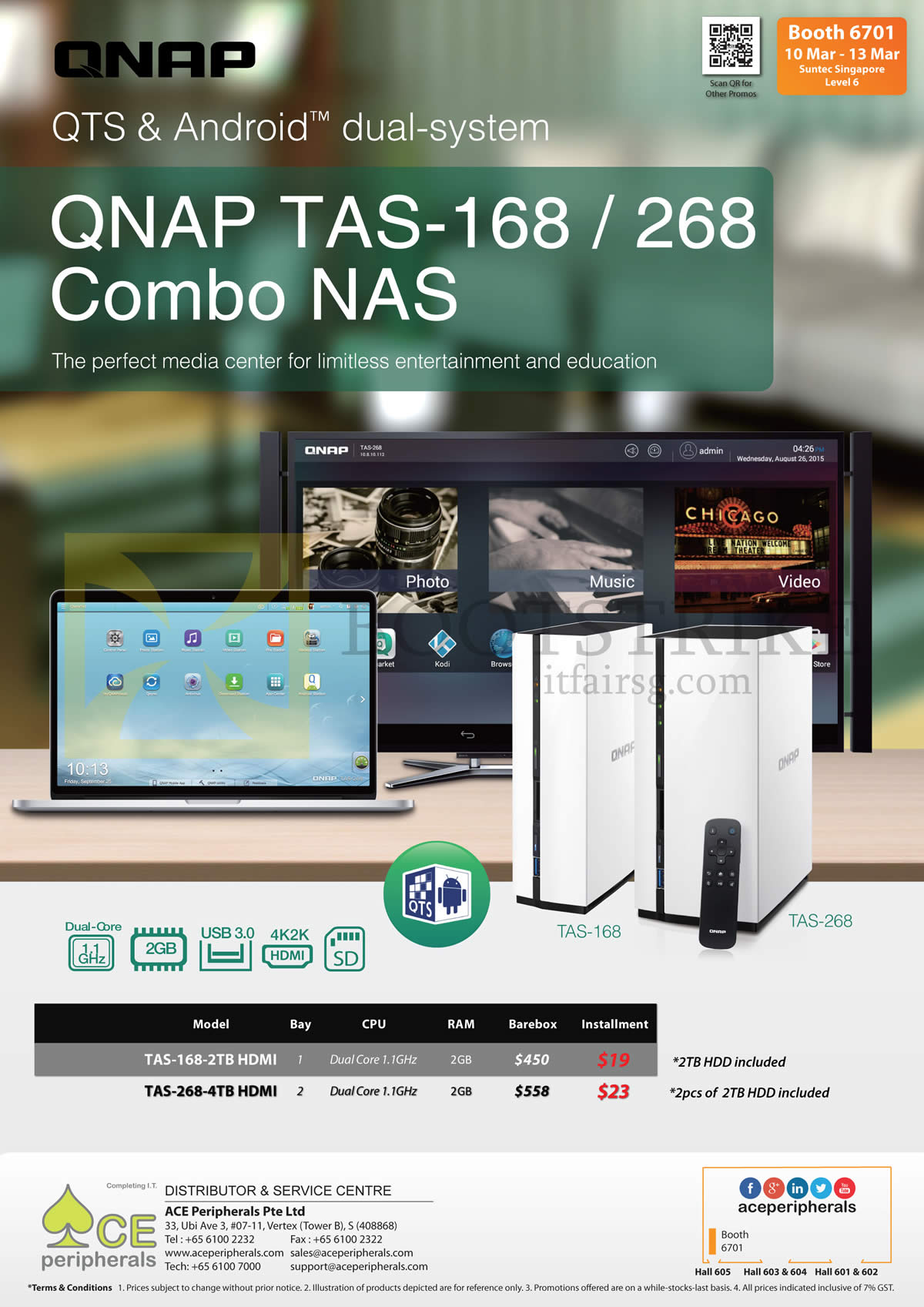 IT SHOW 2016 price list image brochure of Ace Peripherals QNAP Android NAS TAS 168 268 2TB 4TB